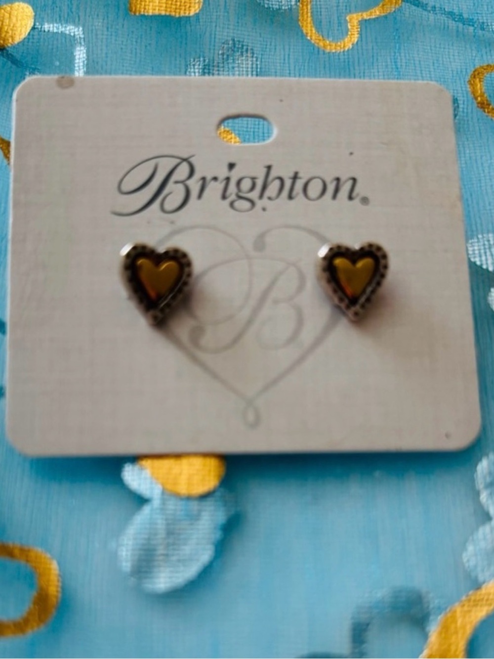 Brighton Gold Heart Stud Earrings with Silver Edge